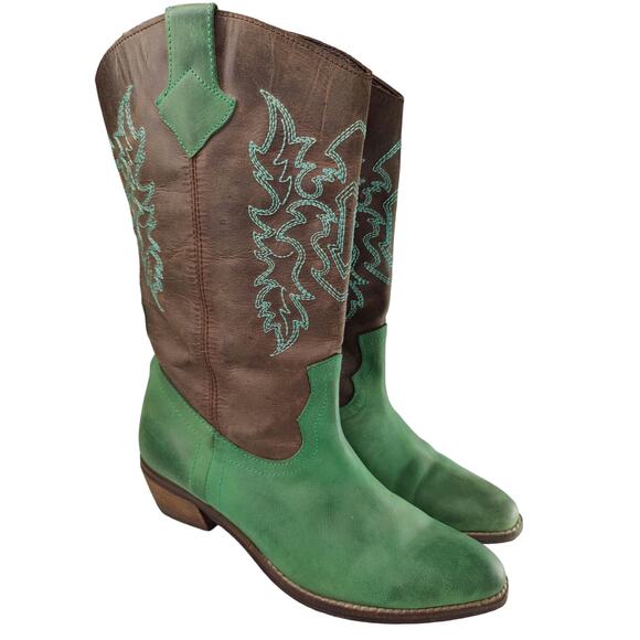 Green leather Cowboy boots sz 7 - Picture 3 of 9